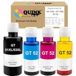 QUINK Refill Ink for HP Ink Tank Printers, Compatible with GT51XL/53XL, GT52, 115, 310, 315, 319, 410, 415, 416, 419, 455, 500, 515, 530, 589, 615,GT5810, GT5811, GT5820 (GT51XL + GT52CMY)