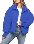 MEROKEETY Women's 2024 Winter Long Sleeve Zip Puffer Jacket Pockets Baggy Short Coats, Royal, M