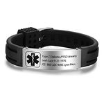 Nobelook Custom Engraving Emergency Medical Alert ID Bracelet Adjustable Stainless Steel Silicone for Men/Women/Children (Black)