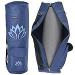 TJC Lotus Print Portable Yoga Mat Bag with Storage Pockets and Adjustable Shoulder Strap Yoga Mat Carry luggage Bag Made of 100% Polyester Durable Lightweight Side Washable Travel 70x20x1 Cm Navy Blue