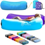 Nevlers Blue & Purple Inflatable Lounger 2 Pack | 210T Polyester Inflatable Chair | No-Pump Air Couch | Blow Up Couch Set w/ 450 lbs. Capacity, Pockets & Carry Bags for Use as Beach Accessories