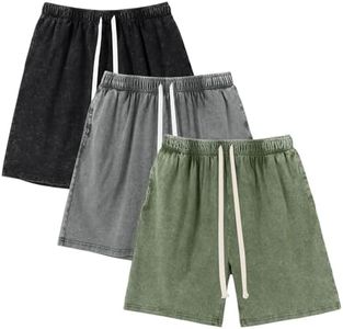Gihuo Mens Sweat Shorts Cotton Athletic Shorts Vintage Acid Wash Elastic Waist Drawstring Workout Shorts with Pockets(BlackDarkGreyArmy-M)