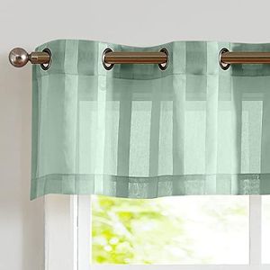 Vangao Turquoise Valance for Window 14 inch Length Striped Voile Valances Curtains for Kitchen Bathroom Grommet Top Sheer Curtians for Cafe 1 Panel