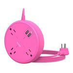 Pink Extension Cord 10 ft, Pink Power Bar with USB Port, NTONPOWER 3 Widely Spaced Outlets 2 USB Power Strip, Wall Mount, Long Extension Cord Flat Plug for Indoor, Home Office, Dorm Essentials