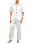 GAESHOW Mens Satin Pyjamas, Silk Pyjamas Men, Short Sleeve and Long Pants Pajamas for Men Two Pieces PJs Nightwear Loungewear White