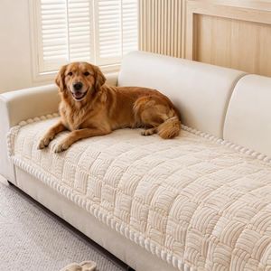 Eco-Ancheng Couch Cover for Dogs Pet Couch Cover for Sofa Washable Dog Sofa Covers Couch Protector for Cushion Fuzzy Non Slip Couch Slipcover with Elastic Straps for Pets, Dogs(Cream,1PC/27.6x82.7in)
