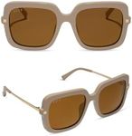 DIFF Sandra Designer Oversized Square Sunglasses for Women UV400 Protection, Almond + Brown Gold Flash