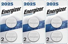 Energizer CR2025 Batteries, 3V Lithium Coin Cell 2025 Watch Battery, (6 Count)