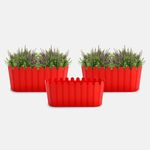 YUCCABE ITALIA SHERA Fence-TRA 14 INCH Plastic Planters Pot 3 Pcs Set of Decorative Fancy Plastic Flower Pots Rectangular Railing Planters for Balcony (Red)