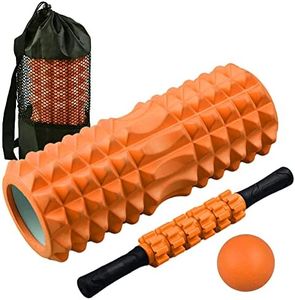 4 in 1 Foam Roller Set, Foam Rollers with Muscle Roller Stick and Massage Balls, for Deep Tissue Massage, Pain Relief of Back, Legs, Exercise (Orange)