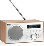 DAB+ Radio with Bluetooth Speaker - August MB420 - DAB FM Digital Tuner with Presets and Dual Alarm Clock Bedside Radio - Aux, USB, Mains Input for 2 Speakers Bass Reflex Subwoofer - LCD Screen - Oak