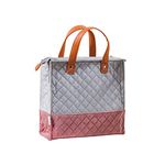 Nestasia Lunch Bag Velvet, 25 X 24 Cm | Grey & Pink Lunch Bags for Office Women | Smooth Quilted Exterior & Inner Waterproof Lining | Ideal for Gifting, 10 Litre