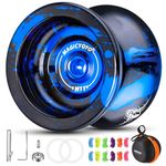 MAGICYOYO Professional Unresponsive Yoyo N11 Plus, Aluminum Yo Yo for Kids/Advanced Players, Dual Purpose Yoyo Replacement Responsive Bearing for Beginner+12 Yoyo Strings+Yoyo Storage Bag (Black Blue)