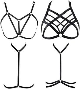 FIBO STEEL 4 Pcs Womens Strappy Cage Bra Sexy Bra Harness for Women