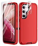 I-HONVA for Samsung Galaxy S23 Case,Galaxy S23 case 6.1" with 2 Pack Tempered Glass Screen Protector+2 Pack Camera Lens Protector Heavy Duty Shockproof 3-Layer Full Body Protection Case,Red/Black