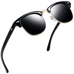 Joopin Semi-Rimless Polarised Sunglasses Mens, UV400 Protection Classic Horn Rimmed Half Frame Sunglasses for Men Women (Glossy Black)