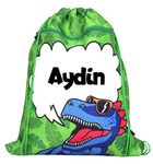 Fringoo Personalised Kids Drawstring Bag with Zipped Pocket PE Bag Swimming Football Gym School Bag for Boys Girls (Roarrr Dinosaur)