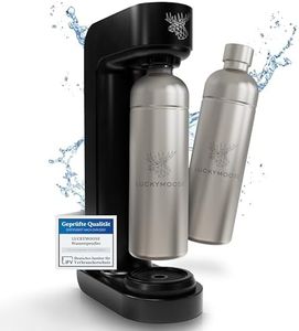 Luckymoose® Infinity Wassersprudler mit 2x 1,25L Edelstahlflaschen - Spart bis zu 25% CO2 dank Stopp-Automatik - Flaschen spülmaschinenfest & ohne Ablaufdatum (2x Edelstahl)