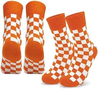 LAZZPPO Tennessee Checkerboard Orange & White Men's Socks | Tennessee Vols Apparel | University of Tennessee Socks | Gift for Tennessee Volunteer Fans and Alumni(2 Pack)