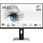 MSI PRO MP273QP 27" Monitor, Adjustable, WQHD (2560 x 1440), 75Hz, IPS, 5ms, 2x HDMI, DisplayPort, Speakers, Anti-Glare, Anti-Flicker, Less Blue light, TÜV Certified, VESA, Kensington, Black