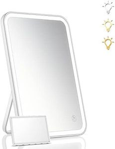 KOOKIN Lighted Vanity Makeup Mirror with Lights 3 Color Lighting Modes Rechargeable Touch Screen Adjustable Tabletop Wall Hanging Led Light Up Mirror with Mini 5X Hand Mirror