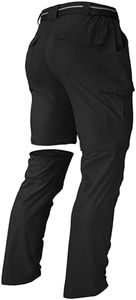 Men's Hiking Convertible Zip Off Pants Outdoor Waterproof Quick Dry Lightweight Fishing Safari Travel Cargo Work Pants, Black, 32