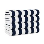 Arkwright California Cabana Stripe Beach Towel - Pack of 4 - Large Soft Quick Dry Cotton Terry Towels Set for Pool, Swim, and Hot Tub, Oversized 30 x 70 in, Navy