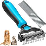 Deshedding Brush for Dog and Cat,Pet Grooming Rake and Brushes for Small, Medium & Large Dogs 17+9 Double Sided Deshedding Tool with free Dog Comb(blue)