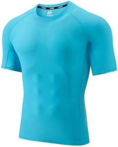 USKOY Men's Rash Guard T-Shirts UPF 50+ Baselayer Short Sleeve Skins Compression Performance Fit Tee 01Blue XXXL