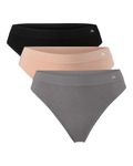 DANISH ENDURANCE 3 Pack Women's Seamless Bamboo Thongs Panties, Super Soft Breathable Comfortable Underwear, Multicolor (1x Black, 1x Grey, 1x Nude Beige), M-L