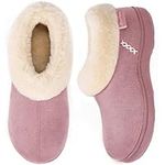 EverFoams Ladies' Micro Suede Memory Foam Slippers with Fluffy Faux Fur Collar and Indoor Outdoor Rubber Sole Pink, Size 5-6 UK