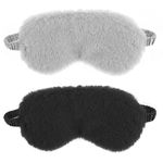 2 Pcs Plush Eye Mask Soft Sleeping Blindfold Eye Cover Comfortable Furry Faux Fur Sleeping Mask Satin Nap Night Eyeshade Cover for Women Men Gift (Black, Gray)