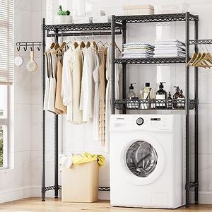 IDEALHOUSE Over The Washer and Dryer Storage Shelf- Laundry Room Organization Space Saving Laundry Drying Clothes Racks Heavy Duty Adjustable Height Bathroom Shelf for Home Decor 65 * 13.78 * 74.8