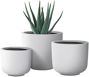 Kante 13",11",9" Dia D Pure White Concrete Round Planters (Set of 3), Outdoor Indoor Modern Planter Pots, Lightweight, Weather Resistant, Seamless with Drainage Hole