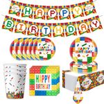 42 Pcs Building Block Birthday Party Supplies, Building Block Paper Plates Napkins Bannner Tablecloth Blocks Party Decorations Favors for Kid’s Birthday Party Decorations