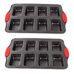 PLAZOTTA 2 Packs 8 Cavity Non-Stock Mini Loaf Pan with Silicone Handle, Mini Bread Loaf Baking Pan Mini Brownie Pan Cheesecake Pan Rectangular Bar