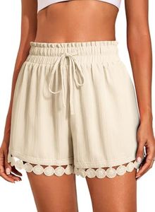 Dokotoo Beige Shorts for Woman Casual Drawstring Elastic Waist Lace Trim Summer Beach Cover Up Lightweight Loose Yoga Athletic Shorts Small