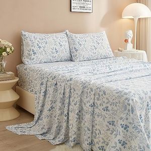 3 Piece Floral Bed Sheets Set Twin XL Sheets & Pillowcase Set White Microfiber Sheets Extra Soft Blue Floral Twin XL Sheets Deep Pocket 16" Cooling Sheets Luxury Soft Bed Sheets for Twin XL Size Bed