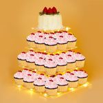 Funvalley Surperfect 4 Tier Cupcake Stand Acrylic Square Cupcake Tower Display with LED Light Cupcake Holder Dessert Tower Pastry Stand Cupcake Display Stand for Wedding Birthday Baby Shower Party