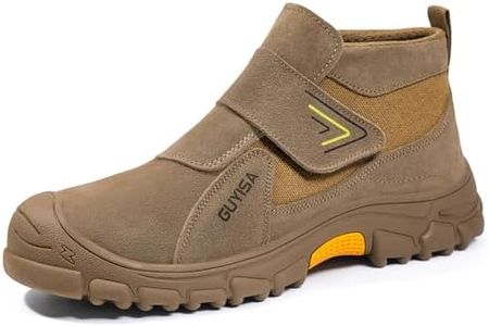 GLANOUDUN Welding Work Boots for Men Steel Toe Safety Boots Soft Men's Non Slip Steel Toe Shoes Lightweight Slip on Working Shoes Indestructible Construction Welder Boots, Brown, 11.5 Women/10 Men