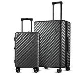 LUGGEX Luggage Set of 2 with Spinner Wheels - Polycarbonate Expandable Hard Shell Luggage - Travel Luggage TSA Approve (Black Suitcase Set)