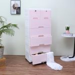 The Tickle Toe Plastic Chest of Drawer For Kids With 7 Drawers | Multipurpose Organizer For Girls In Pink Theme | Dresser Storage For Small Clothing & Toys With 2 Locks | L51xW33xH121Cm | Pink