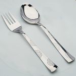 Parage 12 Pieces Stainless Steel Cutlery Set, 16 cm, Premium Cutlery for Home & Kitchen, Luxury Dining Tableware Gift for House Warming, Silver Moonpress Design (6 Dinner Spoons & 6 Dinner Forks)