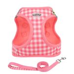 GIAPINST Dog Harness Small Breed Adjustable No Pull Dog Harness and Leash Set Puppy Harness Cat Harness with Breathable Mesh and Reflective Strip for Small Medium Dogs and Cats (L, Pink)