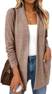 LILLUSORY Cardigan Sweaters for Women Lightweight Open Front Cardigans Casual Loose 2025 Fall Sweater with Pockets Brown L