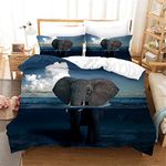 FANSU Bedding Set Double Bed, 3D Effect Complete Set 1 Duvet Cover 2 Pillow Cases Polyester Print Zip Easy Care (Single-135x200,Elephant H)