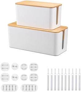 2PCS Cable Management Box with Lid, Cord Organizer for Desk TV Computer USB Hub System to Cover and Hide & Power Strips & Cords (2pcs White)