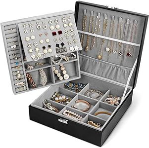 Jewelry Box, Jewellery Boxes for Women Girls, Two Layer PU Leather Jewelry Organizer Storage Case for Earrings Necklaces Bracelets Rings Watches (Black)