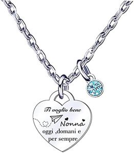 JRZDFXS Regalo Nonna Collane Nonna Regalo Natale per Nonna Collana Donna regalo Compleanno Nonna Regalo Natale per Nonna Cuore Diamante Collana Argento Pendent (Nonna)
