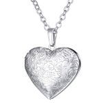 Flower Grain Heart Locket Necklace That Hold Picture/Urn Ashes Platinum Plated Memorial Jewelry for Women/Girls/Pet